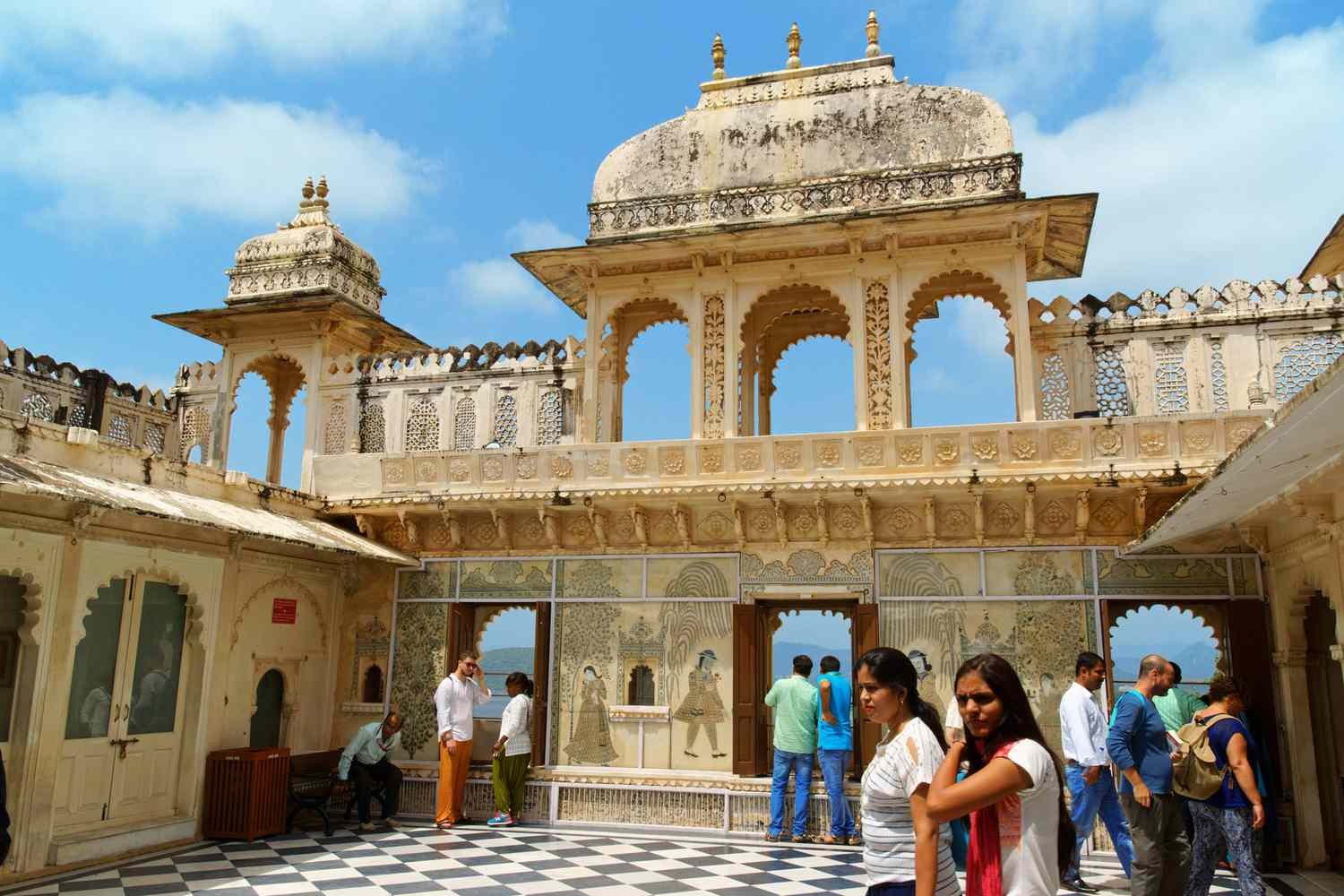 Travelers inside Agra Fort with their guide
